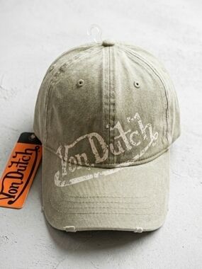Von Dutch Distressed Logo Baseball Cap - Olive Green